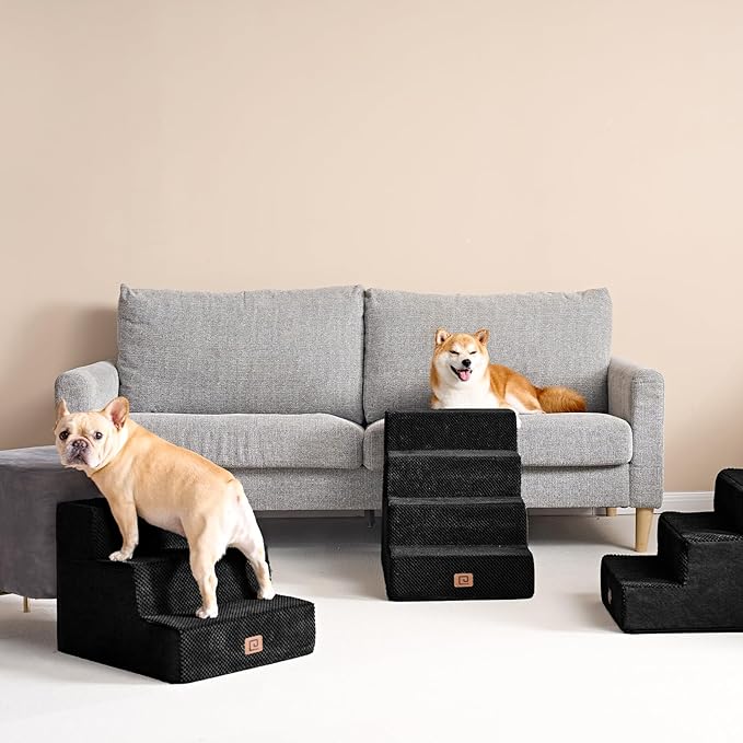 EHEYCIGA Dog Stairs for Bed 18" H, 4-Step Dog Steps for High Bed, Pet Steps for Small Dogs and Cats, Non-Slip Balanced Pet Ramp Indoor, Black