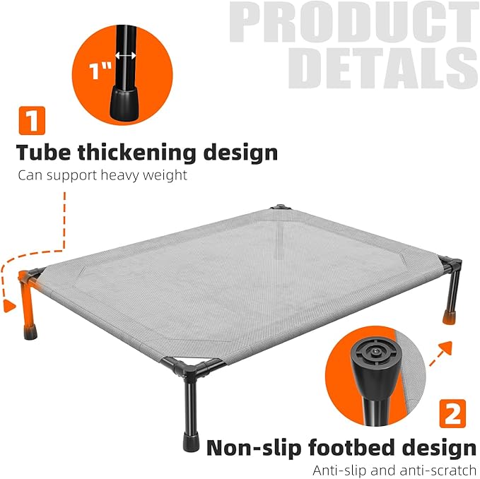 Simple Trending Raised Dog Bed for Large Dogs, Cooling Elevated Dog Bed, Breathable Pet Cot Bed, 42" x 31", Grey
