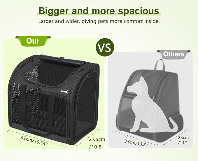 Pecute Cat Backpack with Widened Interior Space, Upgraded Dog Backpack Carrier with Various Ways to Carry, Pet Backpack with Breathable Mesh, Pet Travel Carrier with Soft Padded,Dark Grey