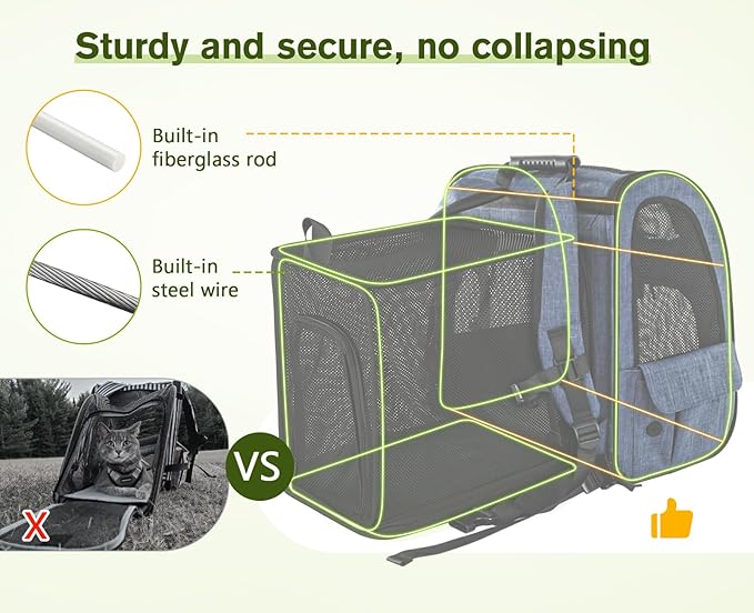 Pecute Pet Carrier Backpack, Dog Carrier Backpack, Expandable with Breathable Mesh for Small Dogs Cats Puppies, Pet Backpack Bag for Hiking Travel Camping Outdoor Hold Pets Up to 17 Lbs