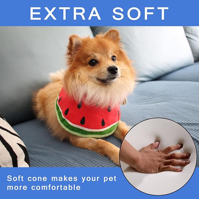 Soft Dog Cone, Lightweight Elizabethan Collar for Dogs, Adjustable Soft Cones for Dogs/Cats to Stop Licking After Surgery, Cute Watermelon Cone of Shame Alternatives for Pets (Small)