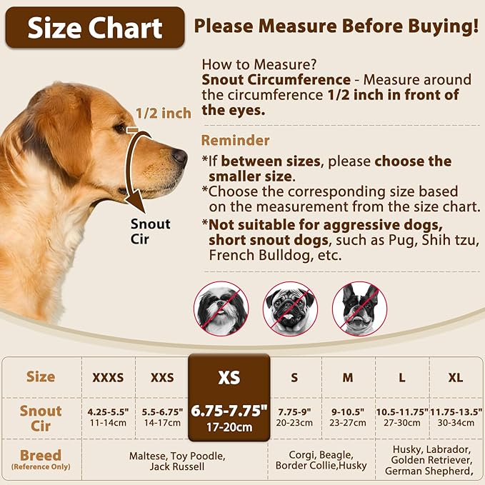 Crazy Felix Nylon Dog Muzzle for Small Medium Large Dogs Dachshund Beagle Poodle Labrador, Air Mesh Breathable and Drinkable Pet Mouth Guard for Anti-Biting Chewing Scavenging (Black,XS)