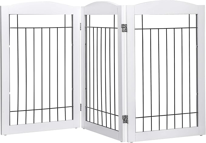 Spirich Freestanding Wire Pet Gate for Dogs, 60 inches Extra Wide, 30 inches Tall Dog Gate for The Houes, Doorway, Stairs, Pet Puppy Safety Fence, White 3 Panels