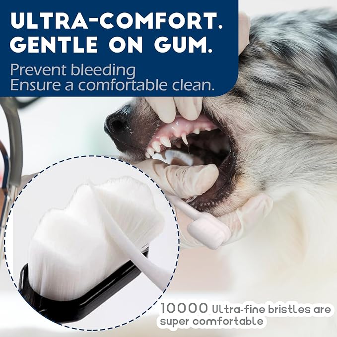 Dog Toothbrush Kit 4 Pack, 10,000 Ultra-Soft Bristles, Dog Tooth Brush for Medium to Large Dogs & Cats, Pet Tooth Brushing Kit for Easy Dental Cleaning, 2 Pink Wave Head & 2 White Flat Head