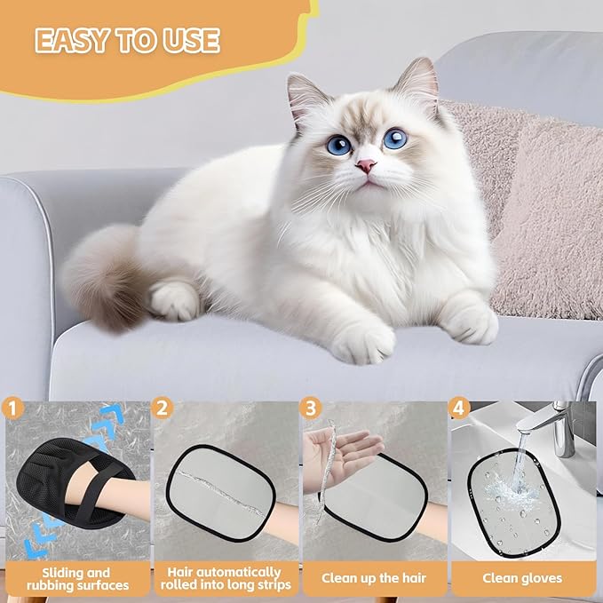 Electrostatic Pet Hair Remover Glove-Furniture/Couch/Carpet/Car Seat Hair Removal, Efficient Pet Grooming Glove for Dogs & Cats, Washable Reusable Static Removal Gloves for Pet Hair