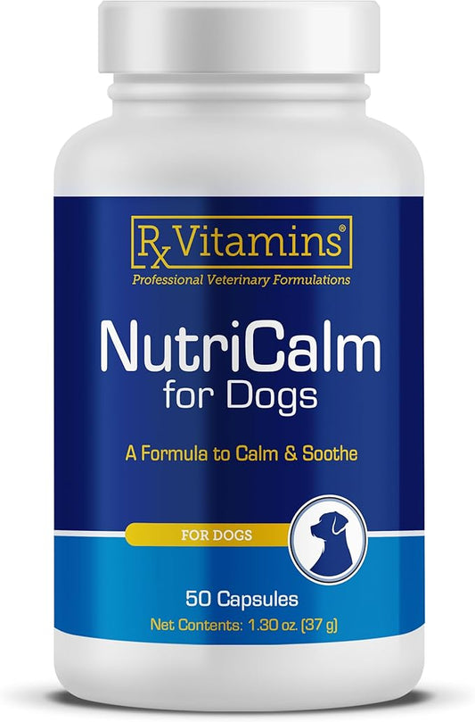 Rx Vitamins NutriCalm - Calming Care for Dogs with Valerian Root, Tryptophan, & Ashwagandha - Aids in Separation Anxiety Relief for Dogs and Stress Relief - Road Trip Essentials & Relaxant - 50ct
