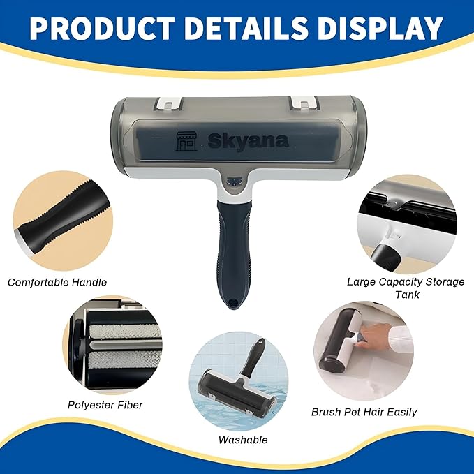 SKYANA Pet Hair Remover Roller Brush, Self-Cleaning Lint Roller for Dogs and Cats.hair removal for Fourniture,Couch,Carpet,Clothing,and bedding,portable,multiple surface.Removal tool.Lint Roller