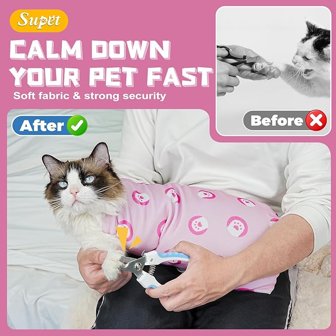 Supet Cat Wrap for Cutting Nails, Self-Adhesive Grooming Wrap, Anti-Scratch Cat Swaddle for Grooming, Ideal for Medicine, Nail Clipping, Teeth Brushing, Ear Cleaning