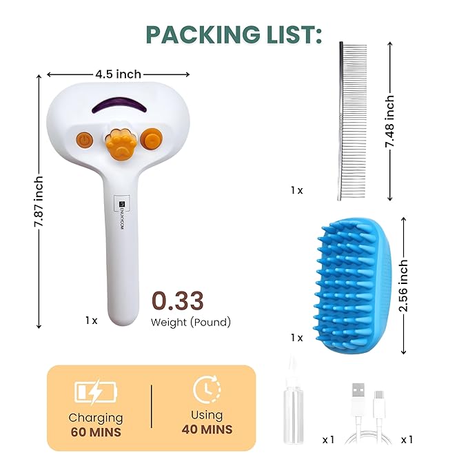 Self Cleaning Steam Brush for Cat Dog, 4 in 1 Pet Brushes for Shedding & Grooming, Bath Massage & Water/Mist Slicker Brush for Long Haired Cats & Dogs- Pet Grooming Brushes with Spray for Cats