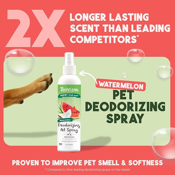 TropiClean Watermelon Cat & Dog Deodorizing Spray | Cat & Dog Grooming Supplies | 8 oz | Made in the USA