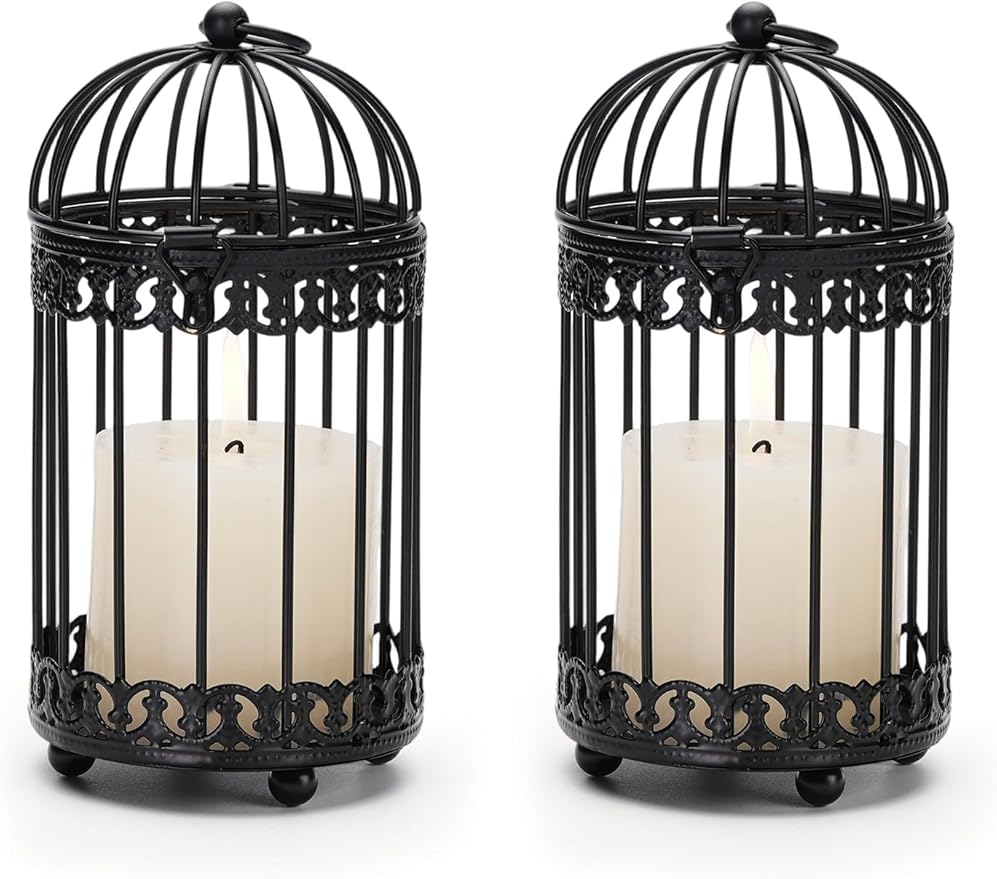NUPTIO Vintage Bird Cage Decor: Decorative Bird Cage Candle Holder for Table - Hanging Metal Small Birdcage Tealight Votive Holders for Christmas Bridal Shower Centerpiece 6 Inch H