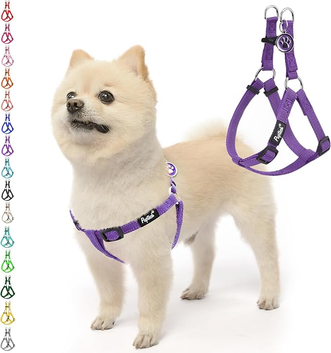 PUPTECK No Pull Dog Harness Soft Adjustable Basic Nylon Step in Puppy Vest Outdoor Walking with ID Tag, Reflecive Purple, S