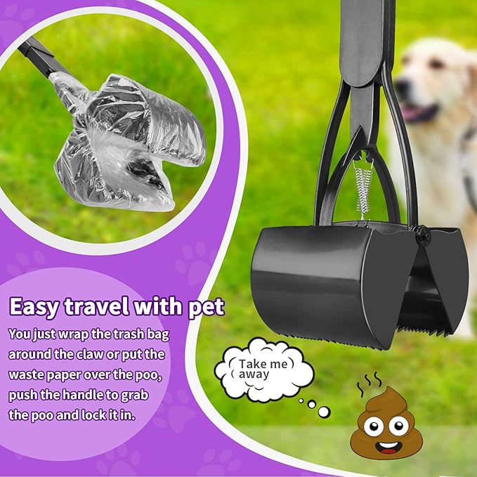 UPSKY 32'' Pooper Scooper for Large Small Dogs, Long Handle Dog Poop Scooper with Waste Bags, Portable Dog Poop Pick Up Tool, Folding Poop Scoop for Yard, Grass, Dirt, Gravel Black