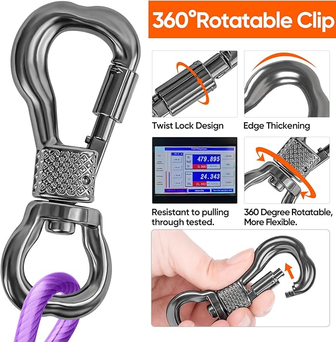 Tresbro 20FT Reflective Tie Out Cable for Dogs Up to 250 Pounds, Steel Wire Lead Leash Cable with Stainless Rotatable Buckle, Lightweight and Enduring, Dog Chains Outside for Outdoor, Yard, Purple