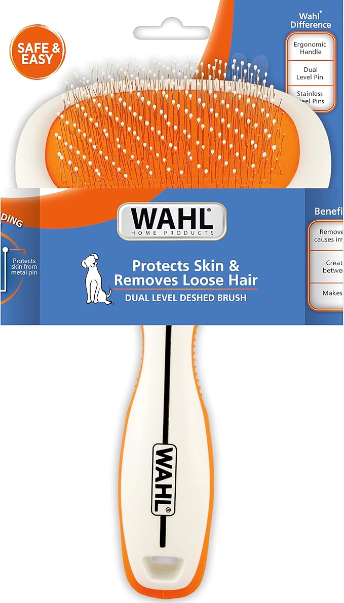 Wahl Premium Patented Dual Level Sensitive Skin Pet Slicker – Ergonomic handle makes Deshedding, Grooming and Brushing Comfortable for you and your Dog or Cat - 858500