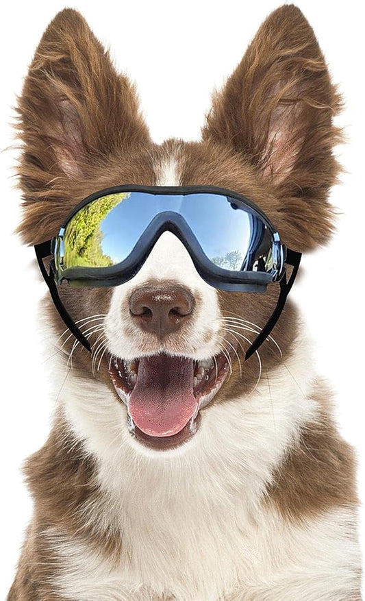 Dog Goggles Dog Sunglasses for Medium to Large Breed Anti-UV Eye Protection with Adjustable Straps- Silver