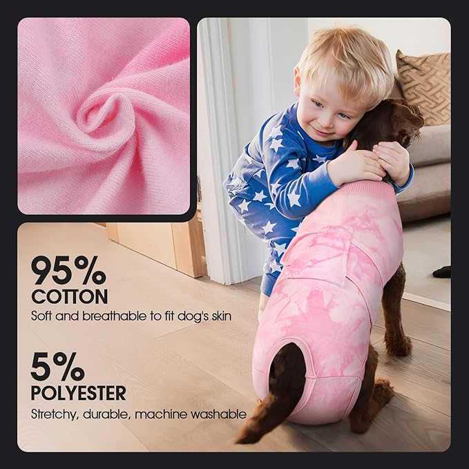 FUAMEY Recovery Suit for Dogs After Surgery,Soft Breathable Dog Bodysuit E-Collar & Cone Alternative Surgical Suit,Male Female Dog Neuter Spay Suits Anti Licking Wounds Onesie Pink Tie Dye M