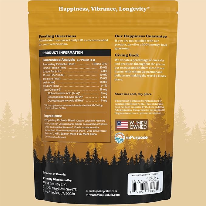 Vital Probiotics for Dogs - Wolf Microbiome, Daily Digestive Health, Dog Probiotics for Digestive Health, Powder Probiotic Supplement, Prebiotics & Postbiotics, Veterinarian Developed, 30 Packets