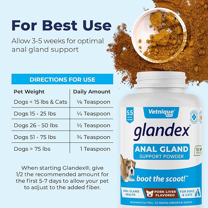 Vetnique Labs Glandex Dog Fiber Supplement Powder for Anal Glands with Pumpkin, Digestive Enzymes & Dog Probiotics for Digestive Health - Vet Recommended - Boot The Scoot (Pork Liver, 5.5oz Powder)