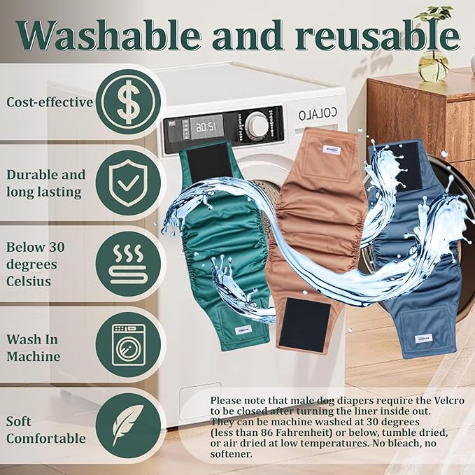 Reusable Dog Diapers Male, Premium Washable Belly Bands for Dogs Medium, Pack of 5, High Absorbing Male Dog Wraps for Doggie & Puppy in Incontinence or Excitable Urination and Training(M)