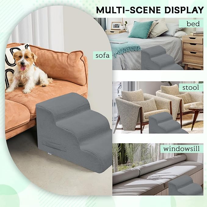 Dog Stairs & Steps for High Beds, 2 Steps High Density Foam Waterproof Dog Ramp for Small Dogs and Cats, Pet Stairs with Removable Washable Cover for Bed, Couch, Sofa and Car (H: 11.8")