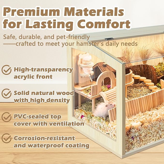 Prolee Hamster Cage Chewproof, Large Hamster Cage,Guinea Pig Cages Openable Top with Acrylic Sheets Solid Built, Hamster Habitat 24"