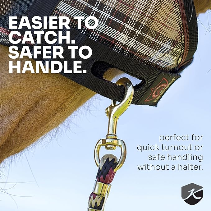 Kensington 90% UV Fly Mask Halter CatchMask UViator - Without Ears & Forelock Freedom Web Trim *Roomy Fit*- X-Large, Desert Sand