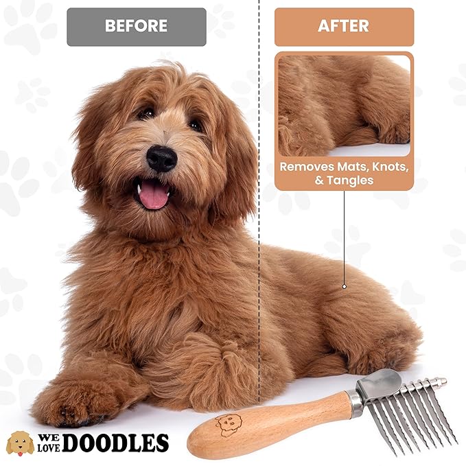 We Love Doodles Pet Dematting Comb and Pet Dematting Brush & Rake (Bundle) - Deshedding Undercoat Rake and Detangler Brush For Dogs, Comb Tool For Grooming, for Detangling Thinning and Shedding