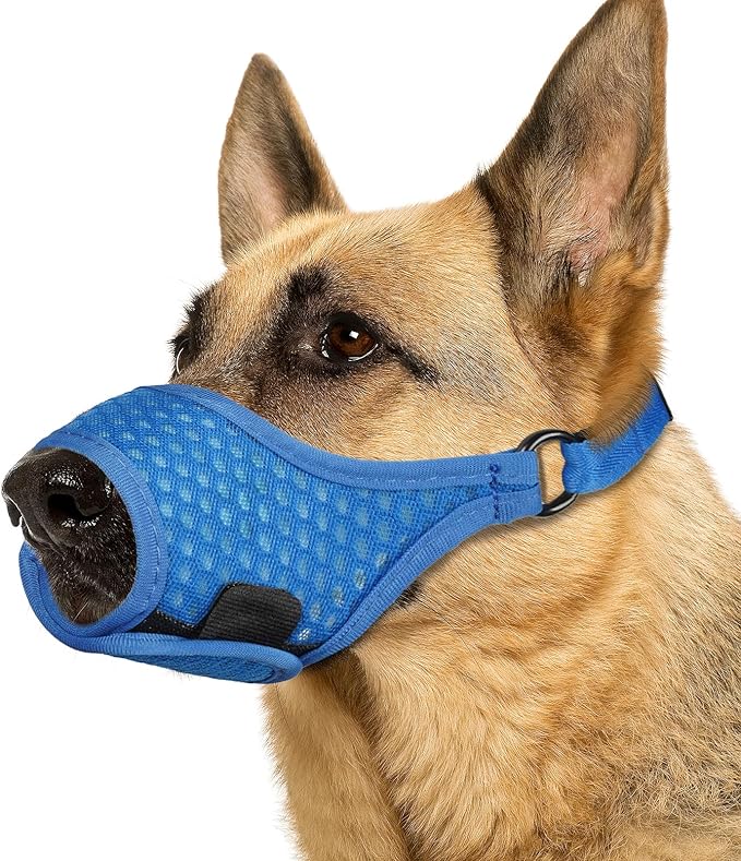 LUCKYPAW Soft Muzzle for Medium Large Sized Dogs Beagle Labrador German Shepherds, Dog Muzzle to Prevent Biting Chewing, Adjustable Breathable Mouth Guard for Grooming Walking Training(Blue, M)