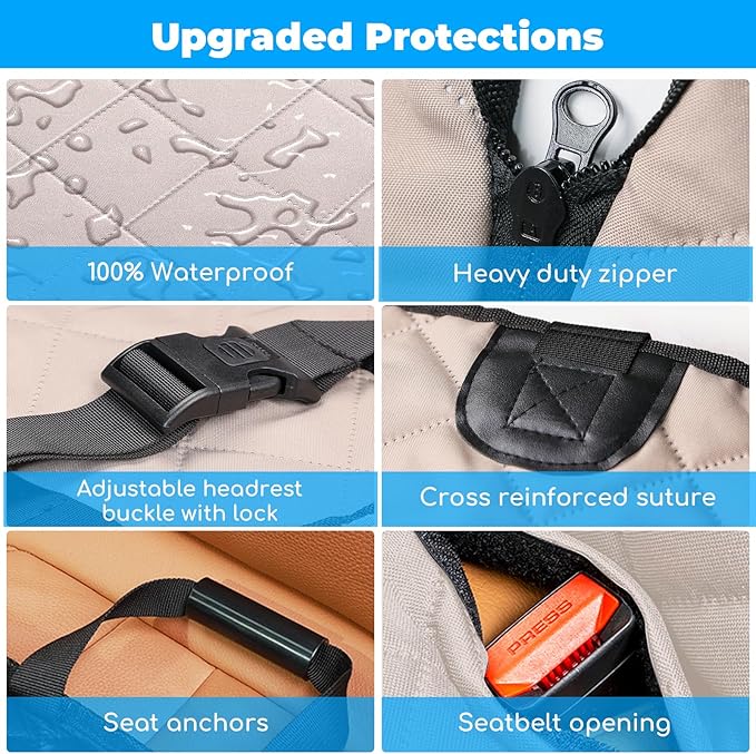 URPOWER Back Seat Extender for Dogs - Hard Bottom Dog Car Seat Cover Holds 400 lbs, Waterproof Dog Hammock Dogs Bed for Cars, SUVs & Small Trucks, Pet Backseat Protector with Mesh Window & Large Space