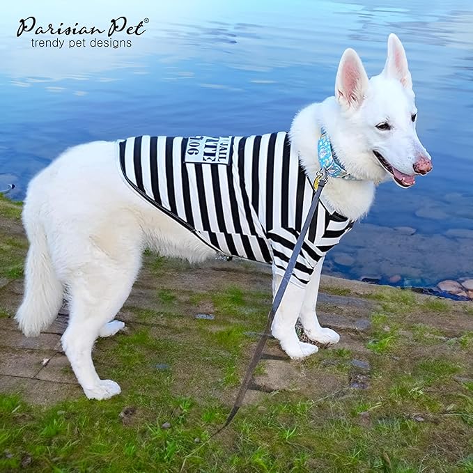 Parisian Pet XL Dog Shirt - Lightweight, Sleeved Black & White Stripes for Large Dogs - 100% Cotton & Polyester - Prisoner Dog Costume