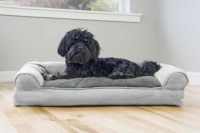 Furhaven Pillow Dog Bed for Medium/Small Dogs w/ Removable Bolsters & Washable Cover - Plush & Suede Sofa - Gray, Medium