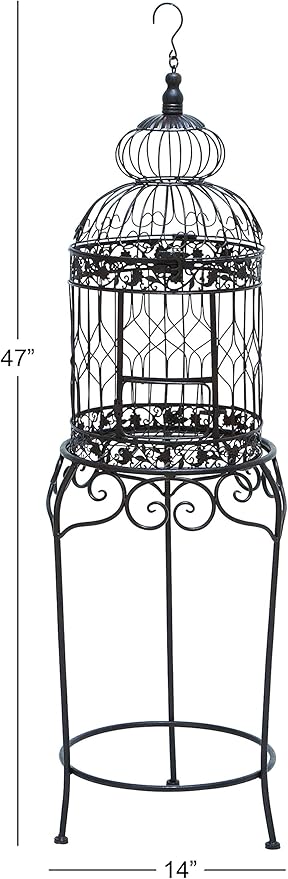 Deco 79 Vintage Metal Free-Standing Birdcage, 14" x 14" x 47", Black
