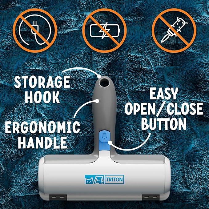 Triton Pet Hair Remover w/Fur Trapping Compartment - Easy to Use Pet Hair Removal Tool - Cat & Dog Hair Remover for Couch, Furniture, Clothes, Bedding, Car - Reusable Lint Roller