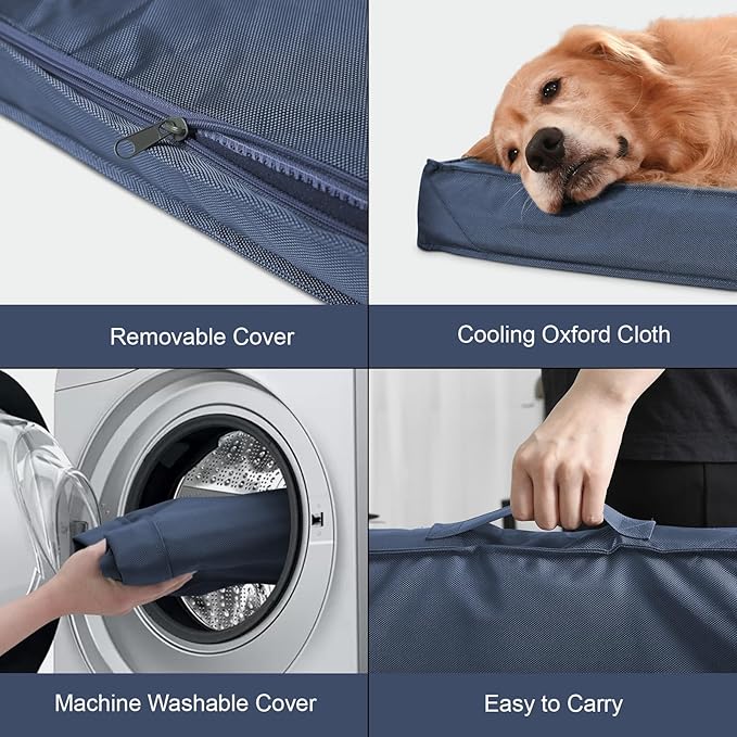 Outdoor Extra Large Dog Bed, Jumbo Waterproof Dog Bed for Large Dogs, Orthopedic Egg Foam Pet Bed Mat with Removable Oxford Cooling Cover, Navy