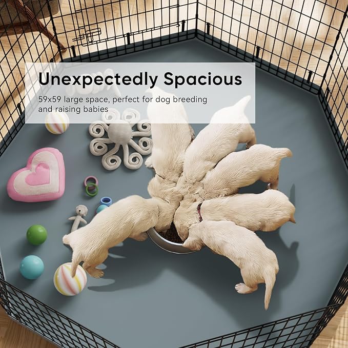 PJYuCien Dog Playpen, 8 Panels 30’’H Dog Pens Indoor with Bottom Pad, Metal Foldable Pet Puppy Exercise Fence Crate Kennel, Better for Small Animals,Grey