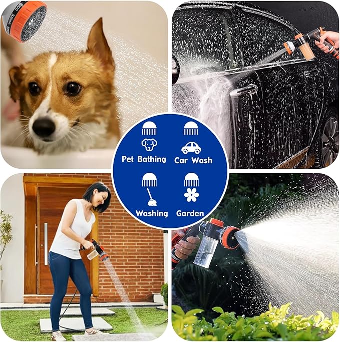 Dog Shower Attachment Water Hose Nozzle Sprayer Set with Metal 3-Way Shower Diverter & 6.6 Ft Long Hose for Bathroom Shower Arm Easy Indoor Outdoor Pet Pup Dog Washing Hose attachment