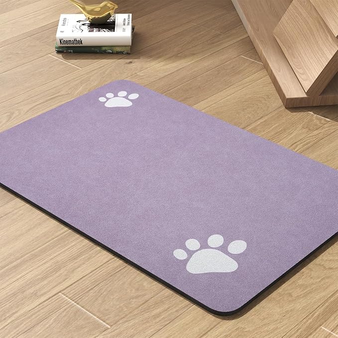 Pet Feeding Mat-Absorbent Dog Mat for Food and Water Bowl-No Stains Quick Dry Water Dispenser Mat-Dog Accessories Pet Supplies-Bowl for Messy Drinkers（Purple,17"x28"