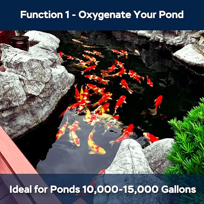 AquaMiracle All-in-1 Koi Pond Aeration Kit Pond Air Pump with Self-Sinking Airline Rubber Air Diffuser, Air Flow Control Pond Aerator for Outdoor Pond 10,000-15,000 Gallons