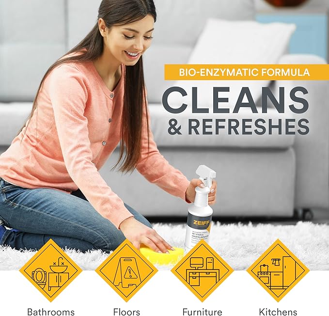 Pet Stain and Odor Remover - Pet Odor Eliminator for Home and Professional Use - Pet Urine Enzyme Cleaner to Break Up Tough Stains - Carpet Stain Remover for Dog Urine and Cat Pee, Feces, Fluids