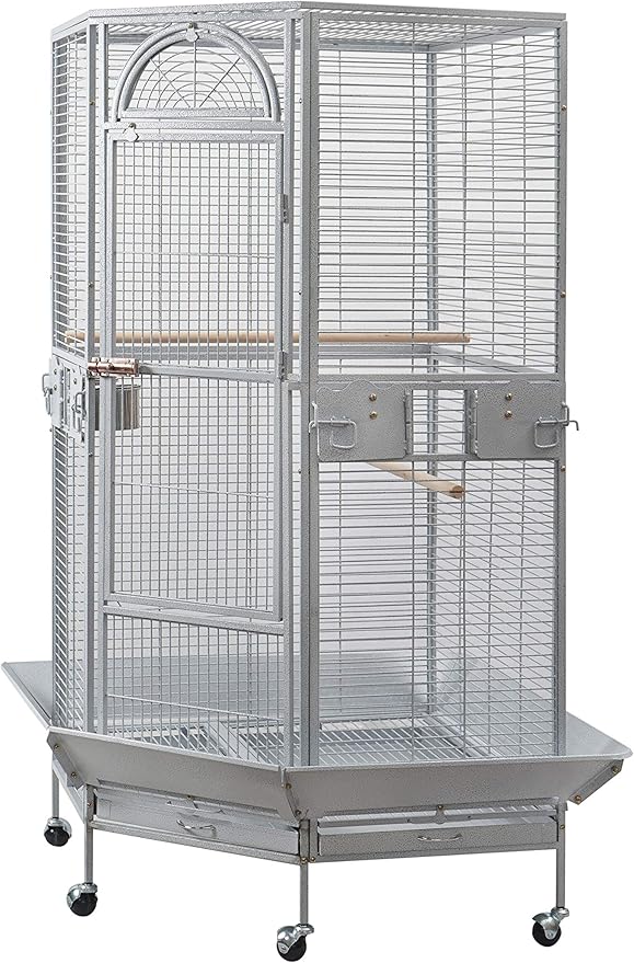 Corner Bird Cage for Cockatiel Parakeet Black and White (White Vein)