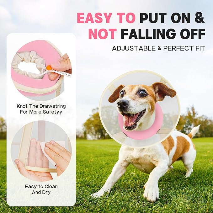 Soft Dog Cone Collar to Stop Licking-Adjustable Comfortable Mesh Recovery Collar After Surgery for Small or Miniature Dogs, Alternative to Plastic Elizabethan Collars for Neuter Incision Care (Pink,L)