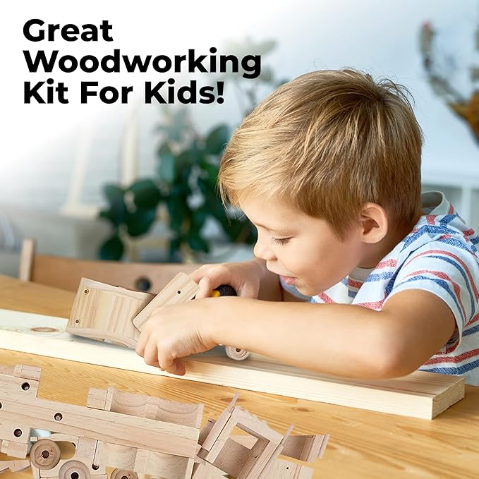 Kraftic Woodworking Building Kit for Kids and Adults, 3 Educational DIY Carpentry Construction Wood Model Kit STEM Toy Projects for Boys and Girls - Wooden Military Vehicle, Excavator and Bird-Feeder