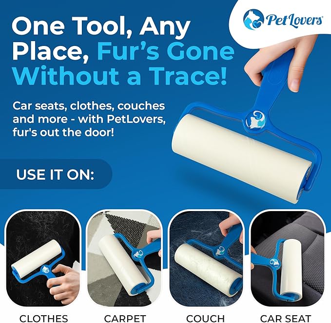 PetLovers 6.3" Large Lint Roller for Pet Hair Extra Sticky 270 Sheets, Ideal for Pet Hair Removal from Furniture & Clothes, Dog and Cat Lint Remover 3 Pack