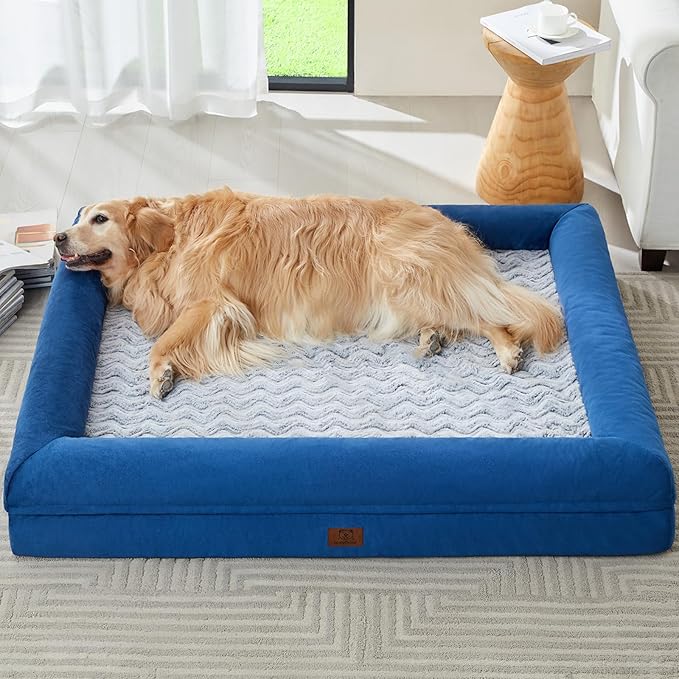 WNPETHOME XXL Extra Large Dog Bed, Washable Dog Couch with Removable Waterproof Cover, Orthopedic Large Pet Sofa Bed with Bolster Sides for Sleeping