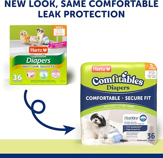 Hartz Disposable Dog Diapers, Size S 36 count, Comfortable & Secure Fit, Easy to Put On