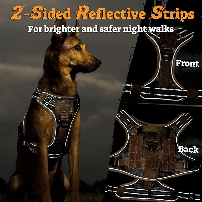 rabbitgoo Dog Harness Small Sized No Pull, Tactical Service Pet Vest with Molle and Control Handle, Adjustable and Reflective Military Harness for Easy Walking and Training, Desert camo, S