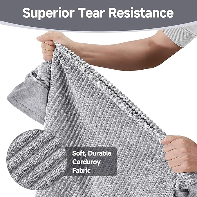 OhGeni Orthopedic Waterproof & Machine Washable Dog Bed for Large Pets, Suitable for Crates, 25D Egg Crate Foam, Non-Slip Bottom & Removable Cover, Corduroy Fabric, 41 Inches(Gray)