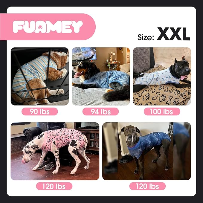 FUAMEY Recovery Suit for Dogs After Surgery,Soft Breathable Dog Bodysuit E-Collar & Cone Alternative Surgical Suit,Male Female Dog Neuter Spay Suits Anti Licking Wounds Onesie Rose Stripes XXL