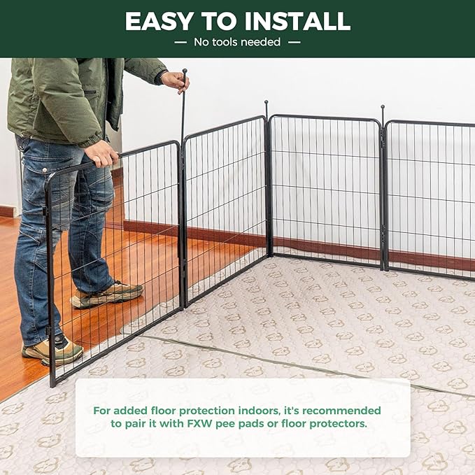 FXW Rollick Unleashed Dog Playpen for Indoor, Yard, RV Camping, 40 inch 32 Panels for Medium and Large Dogs, Black│Patented